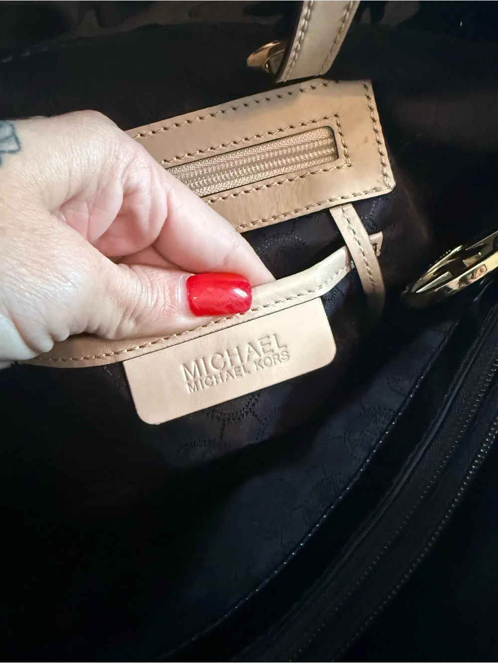 Michael Kors Black Patent Tote with Tan Leather Straps